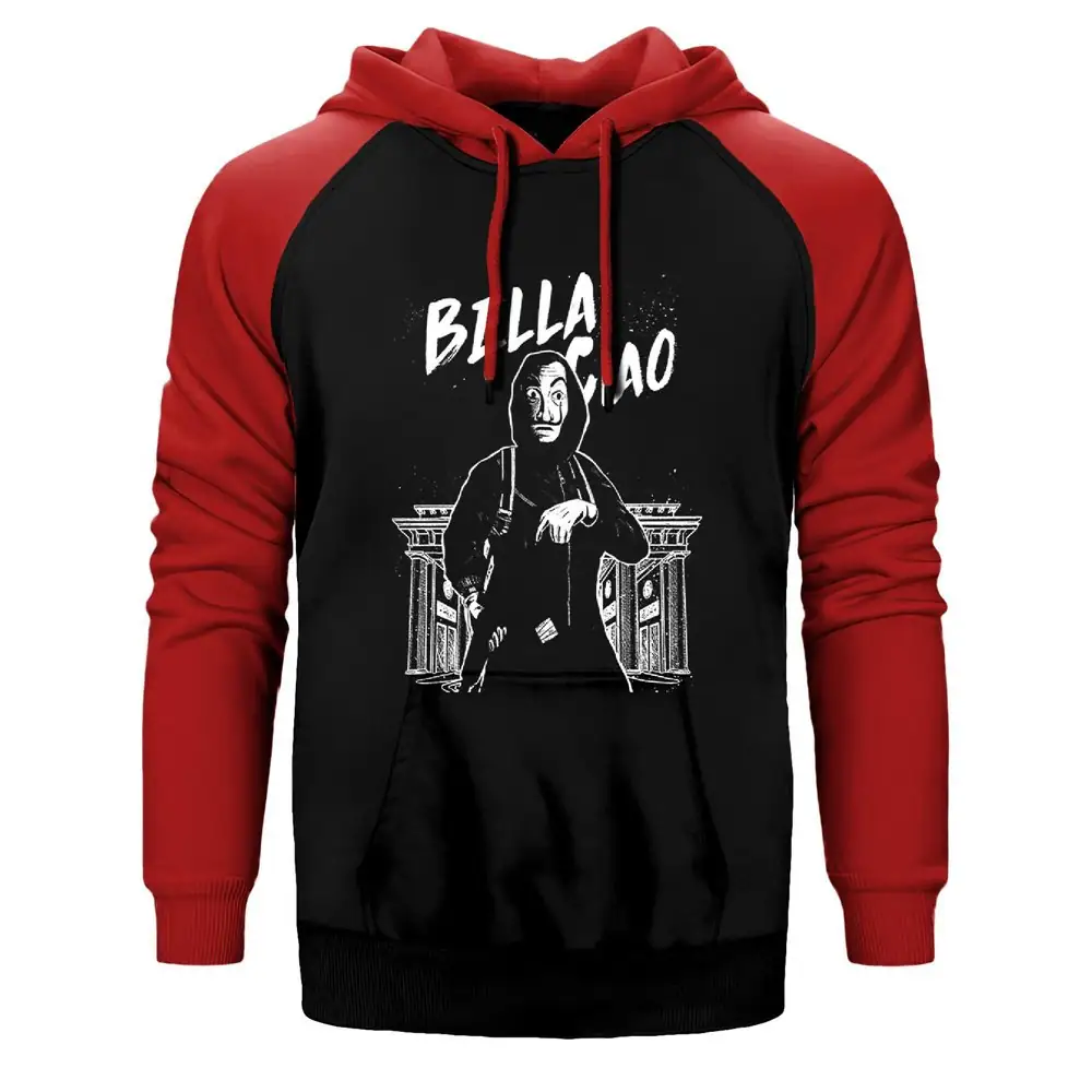 La Casa de Papel Bella Ciao Double Color Raglan Sleeve Red Hoodie Sweatshirt