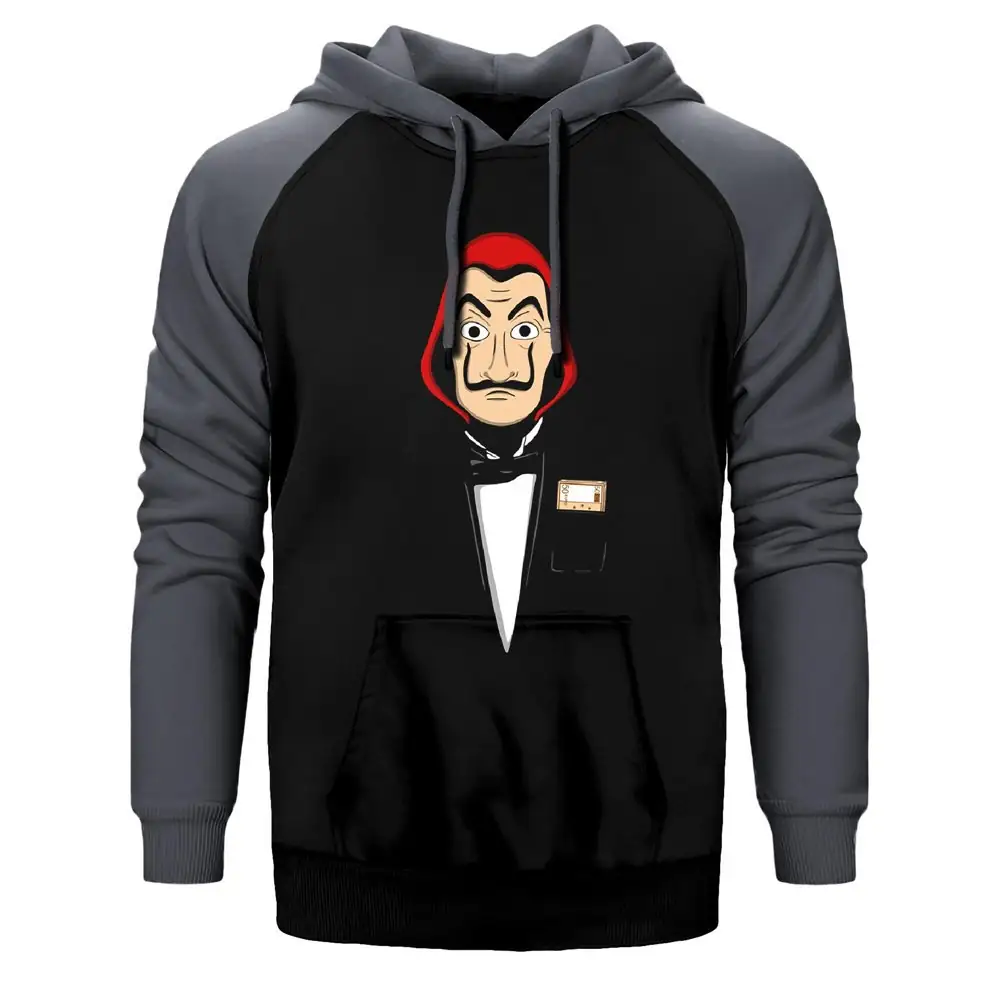 La Casa de Papel Suite Double Color Raglan Sleeve Grey Hoodie Sweatshirt