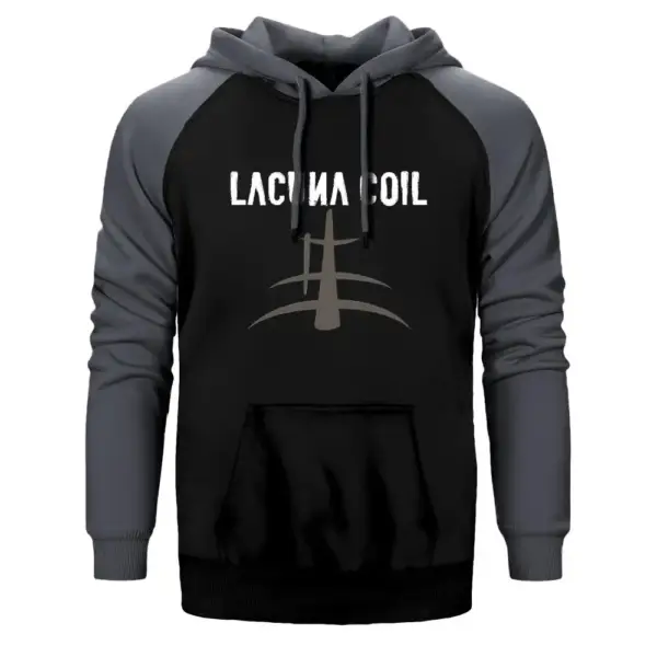 Lacuna Coil Hoodie, Double Color Raglan Sleeve Gray Sweatshirt
