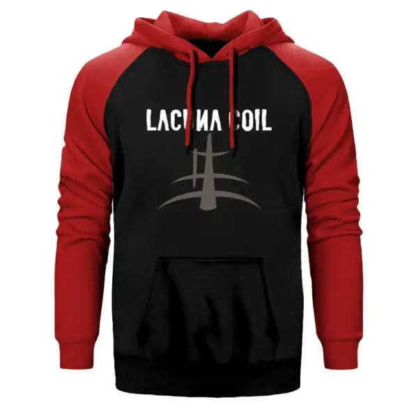 Lacuna Coil Hoodie, Double Color Raglan Sleeve Red Sweatshirt