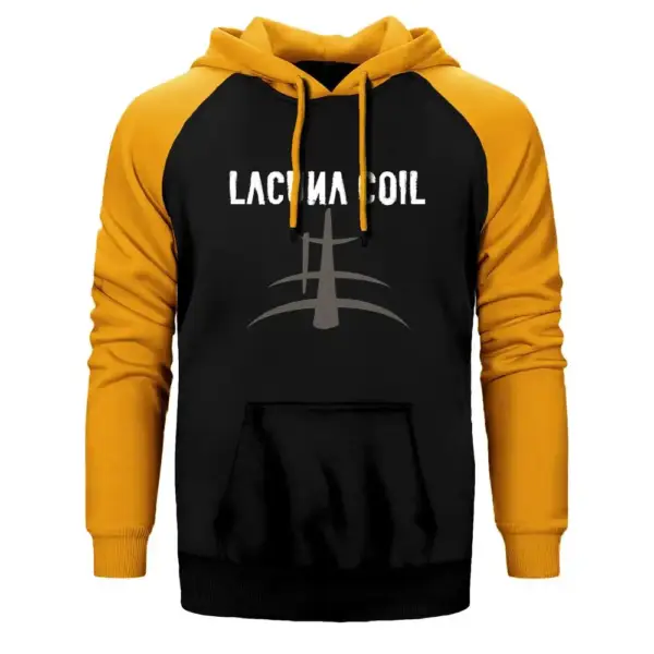 Lacuna Coil Hoodie, Double Color Raglan Sleeve Yellow Sweatshirt
