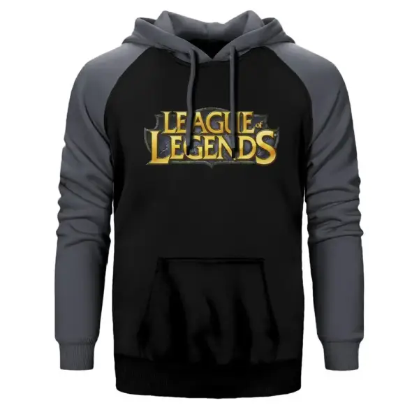 League of Legends Logo Hoodie, Double Color Raglan Sleeve Gray Sweatshirt