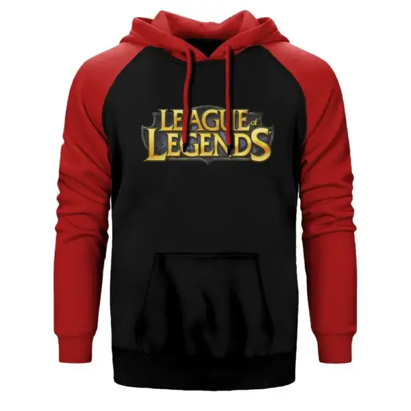 League of Legends Logo Hoodie, Double Color Raglan Sleeve Red Sweatshirt