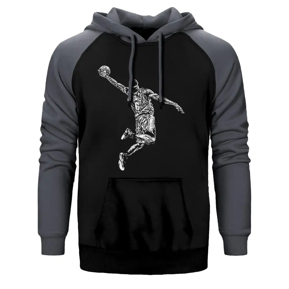 Lebron James Slam Dunk Hoodie, Double Color Raglan Sleeve Gray Sweatshirt
