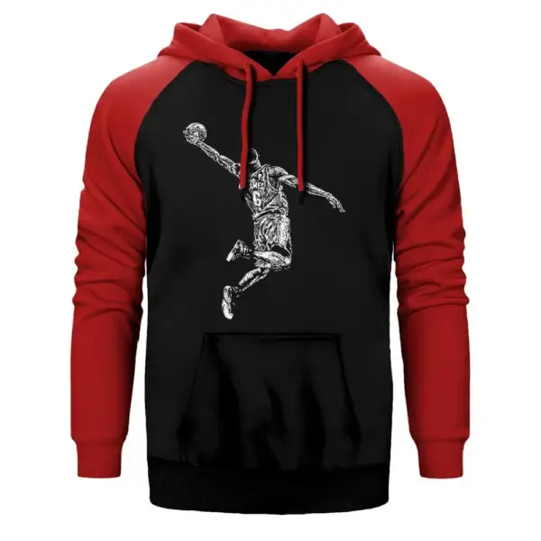 Lebron James Slam Dunk Hoodie, Double Color Raglan Sleeve Red Sweatshirt