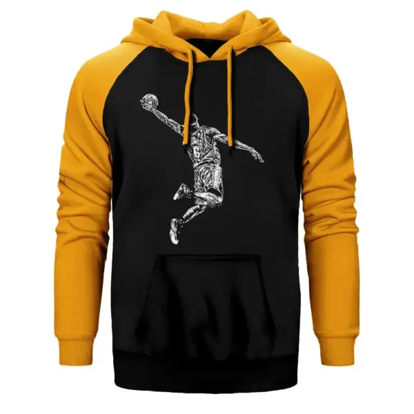 Lebron James Slam Dunk Hoodie, Double Color Raglan Sleeve Yellow Sweatshirt