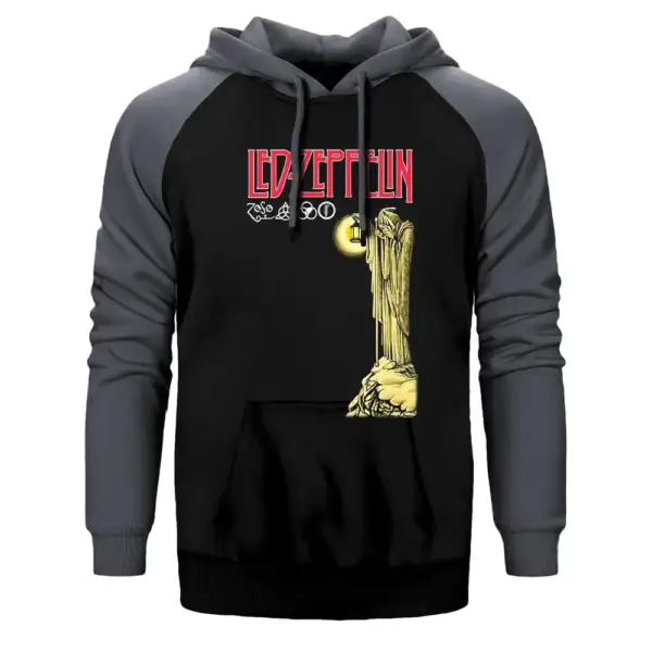 Led Zeppelin Hoodie, Double Color Raglan Sleeve Gray Sweatshirt