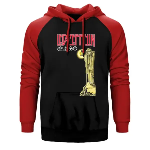 Led Zeppelin Hoodie, Double Color Raglan Sleeve Red Sweatshirt