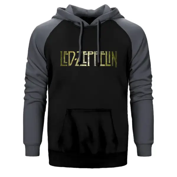 Led Zeppelin Wall Hoodie, Double Color Raglan Sleeve Gray Sweatshirt
