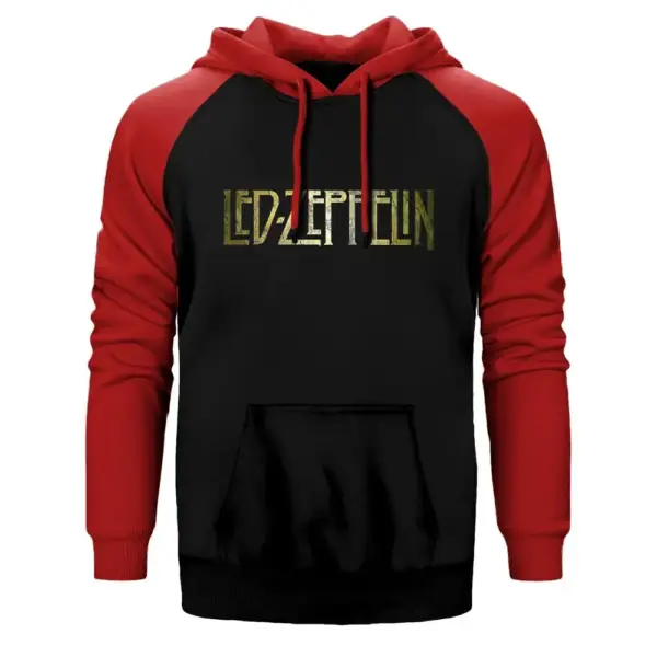 Led Zeppelin Wall Hoodie, Double Color Raglan Sleeve Red Sweatshirt