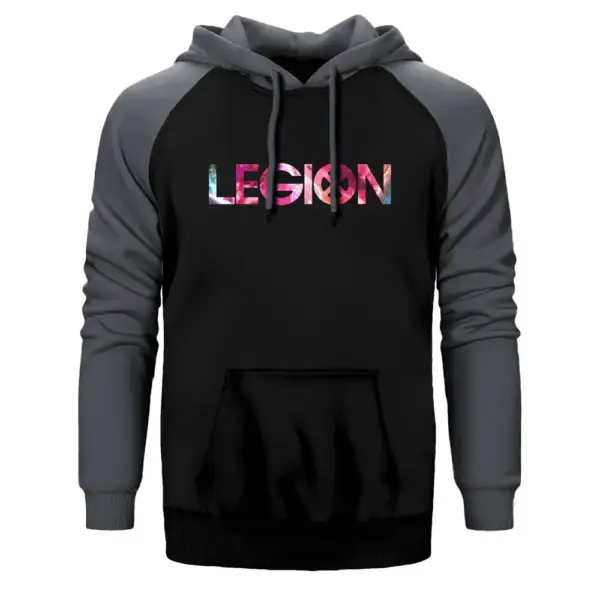 Legion Colors Logo Hoodie, Double Color Raglan Sleeve Gray Sweatshirt