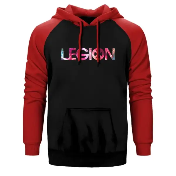 Legion Colors Logo Hoodie, Double Color Raglan Sleeve Red Sweatshirt