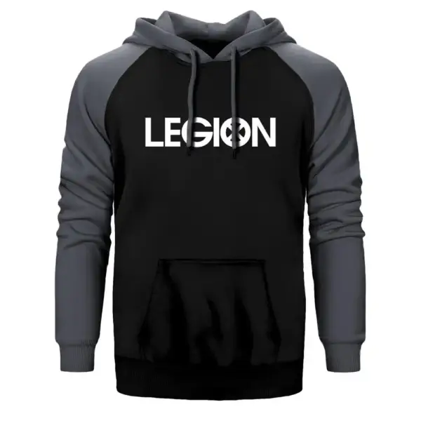 Legion Logo Hoodie, Double Color Raglan Sleeve Gray Sweatshirt