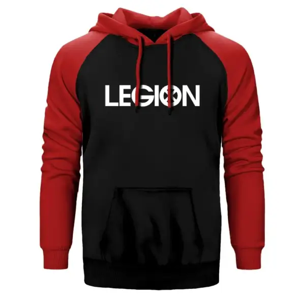 Legion Logo Hoodie, Double Color Raglan Sleeve Red Sweatshirt