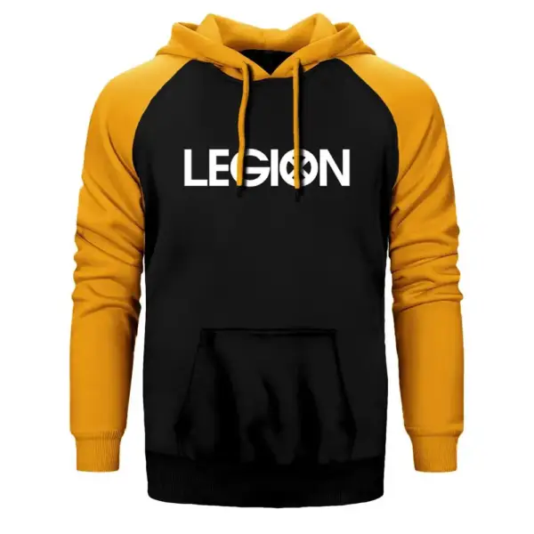 Legion Logo Hoodie, Double Color Raglan Sleeve Yellow  Sweatshirt