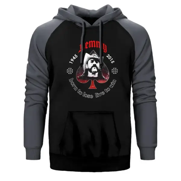 Lemmy Hoodie, Double Color Raglan Sleeve Gray Sweatshirt