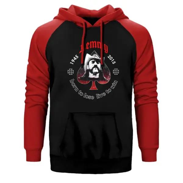 Lemmy Hoodie, Double Color Raglan Sleeve Red  Sweatshirt
