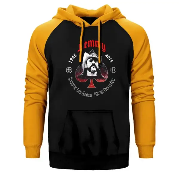 Lemmy Hoodie, Double Color Raglan Sleeve Yellow Sweatshirt