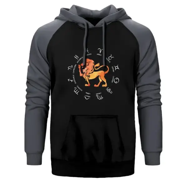 Leo Zodiac Modern Double Color Raglan Sleeve Grey Hoodie Sweatshirt