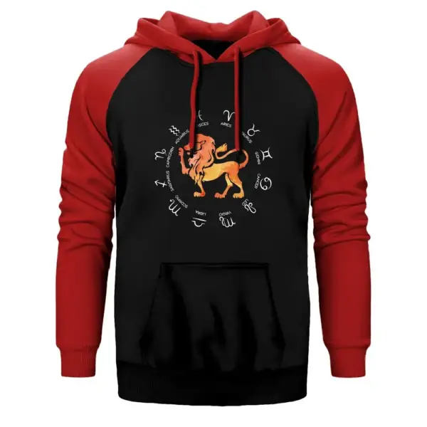 Leo Zodiac Modern Double Color Raglan Sleeve Red Hoodie Sweatshirt