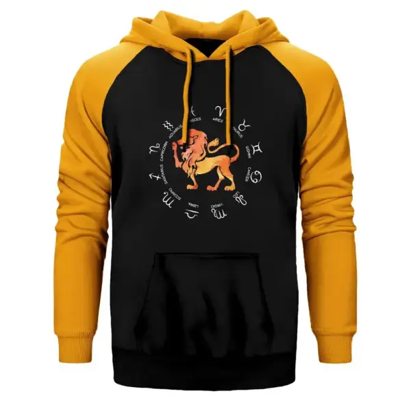 Leo Zodiac Modern Double Color Raglan Sleeve Yellow Hoodie Sweatshirt