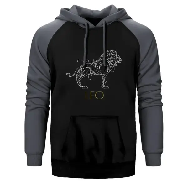 Leo Zodiac Retro Double Color Raglan Sleeve Grey Hoodie Sweatshirt