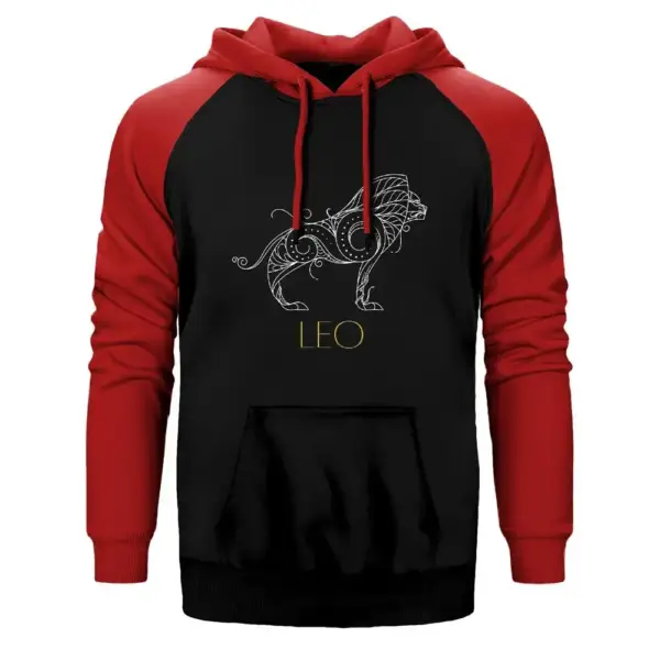 Leo Zodiac Retro Double Color Raglan Sleeve Red Hoodie Sweatshirt