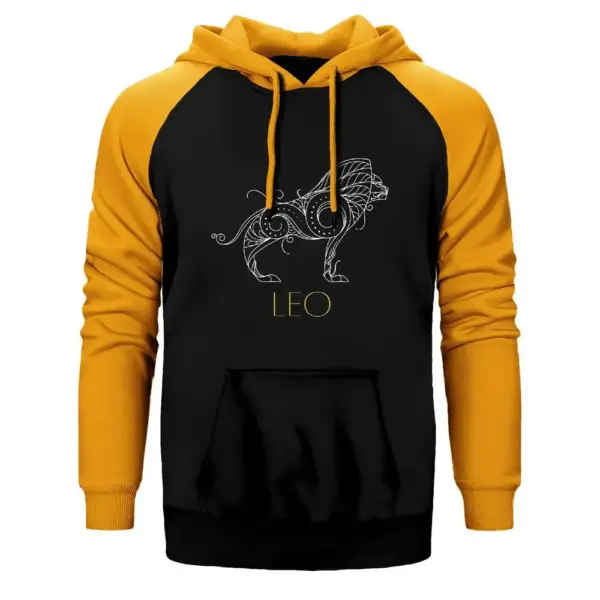 Leo Zodiac Retro Double Color Raglan Sleeve Yellow Hoodie Sweatshirt