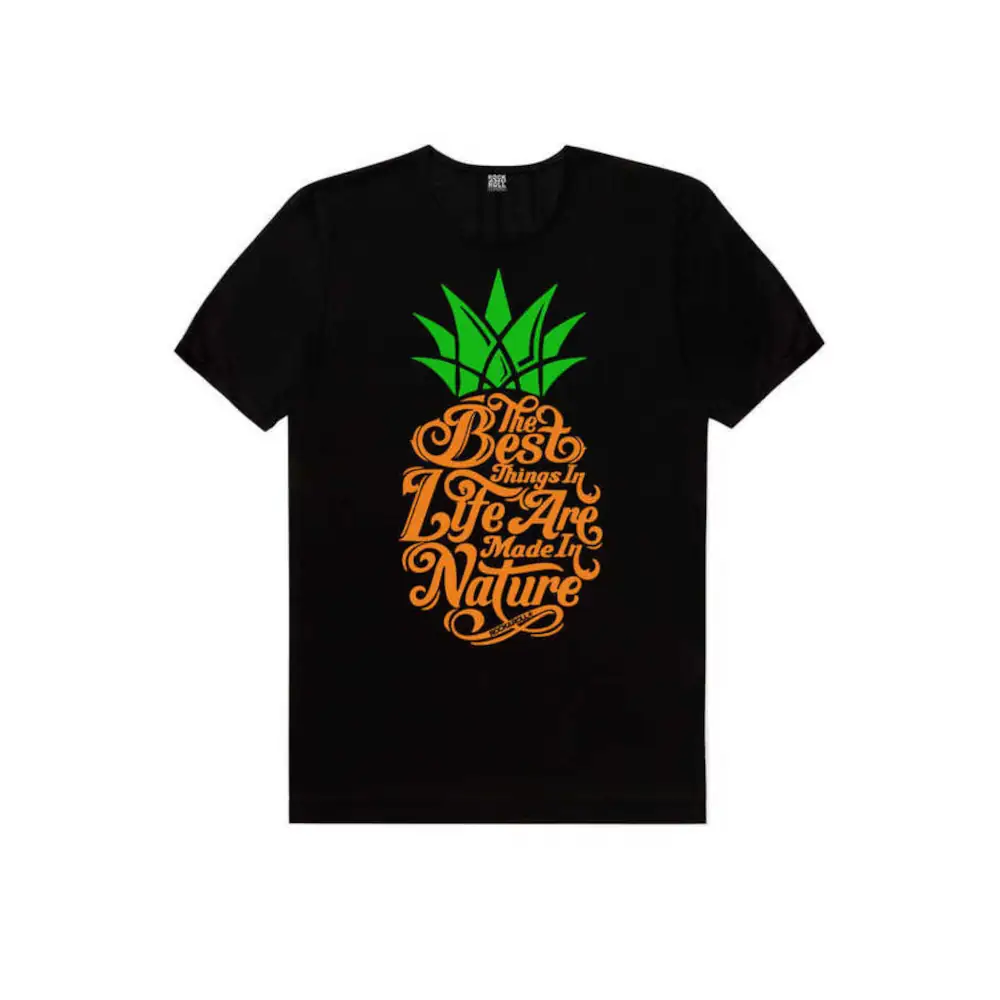 Lettering Pineapple Short Sleeve Men's Black T-shirt