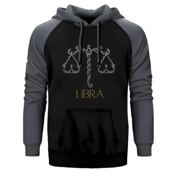 Libra Zodiac Retro Hoodie, Double Color Raglan Sleeve Gray Sweatshirt