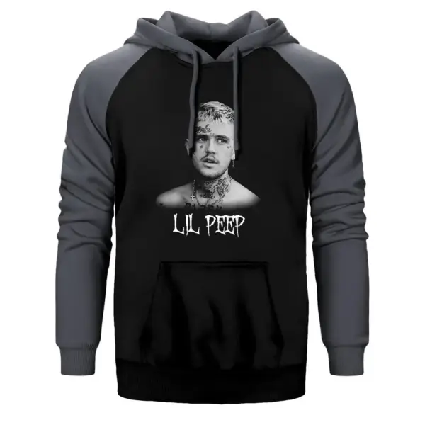 Lil Peep Hoodie, Double Color Raglan Sleeve Gray Sweatshirt