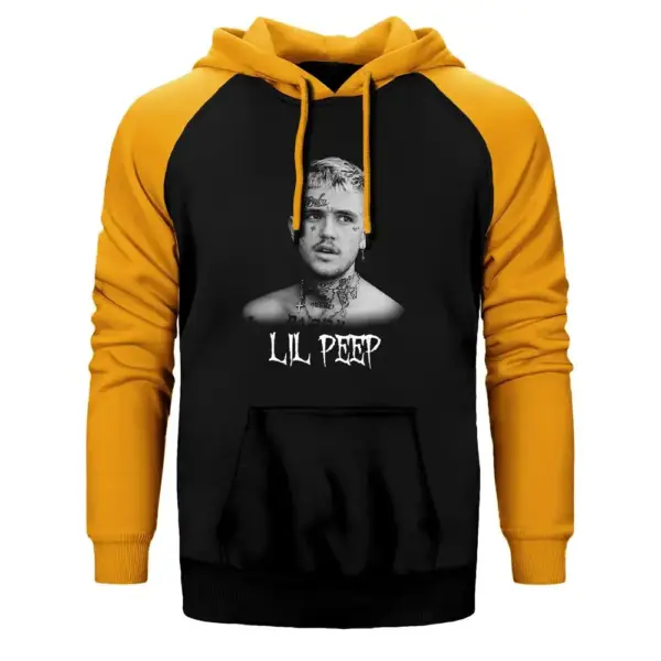 Lil Peep Hoodie, Double Color Raglan Sleeve Yellow Sweatshirt
