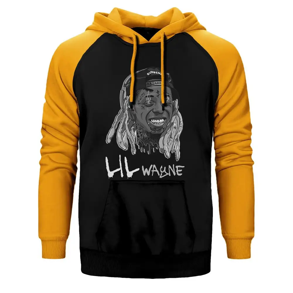 Lil Wayne Hoodie, Double Color Raglan Sleeve Yellow Sweatshirt
