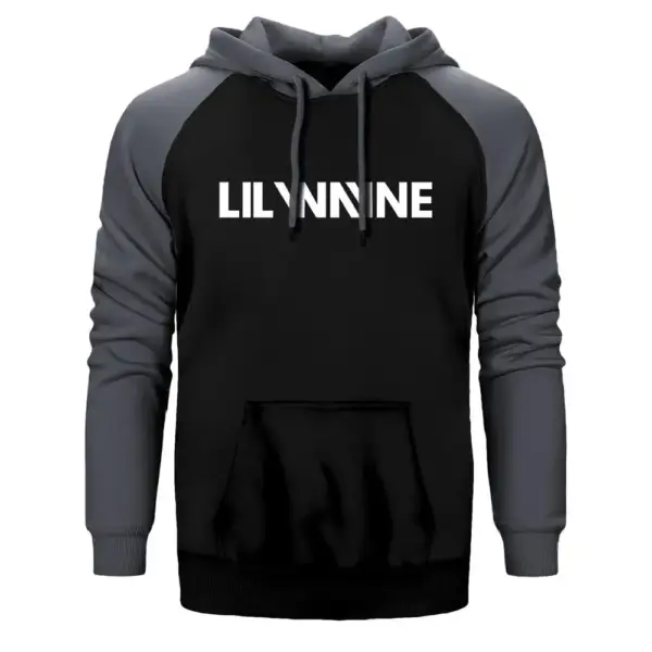 Lil Wayne Text Hoodie, Double Color Raglan Sleeve Gray Sweatshirt