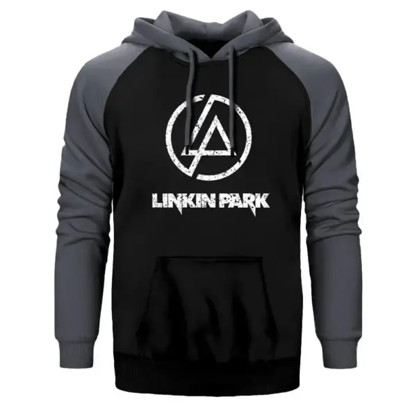 Linkin Park Logo Hoodie, Double Color Raglan Sleeve Gray Sweatshirt