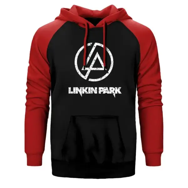 Linkin Park Logo Hoodie, Double Color Raglan Sleeve Red Sweatshirt
