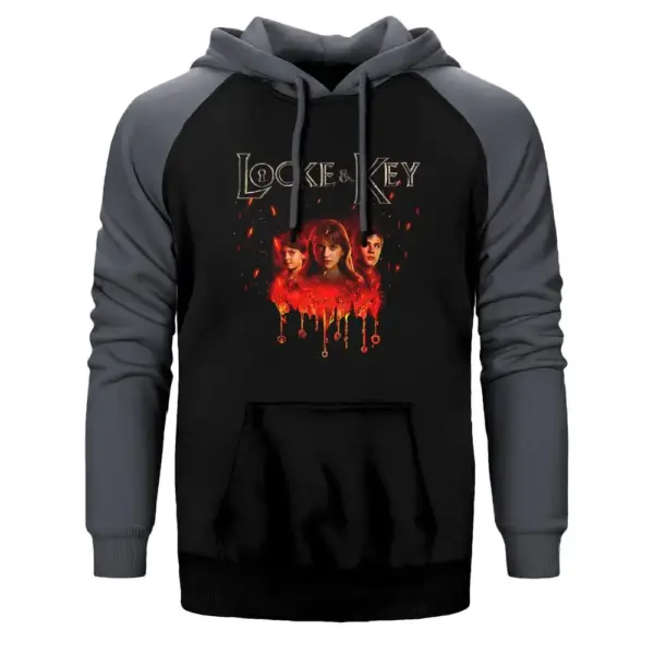 Locke & Key 3 Kids Hoodie, Double Color Raglan Sleeve Gray Sweatshirt