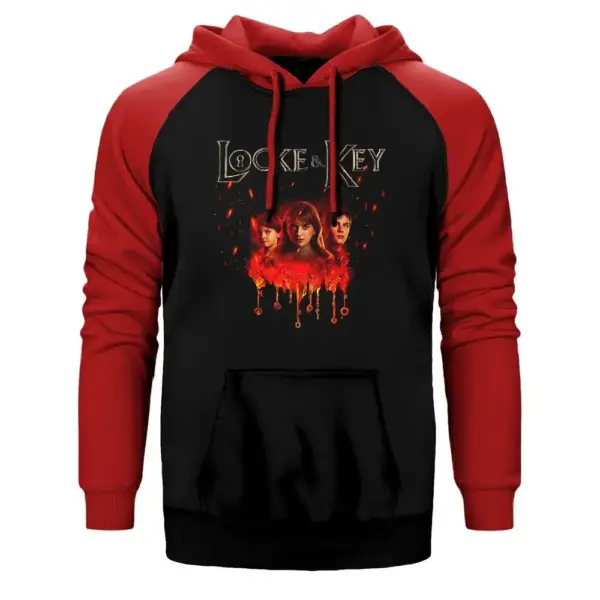 Locke & Key 3 Kids Hoodie, Double Color Raglan Sleeve Red Sweatshirt
