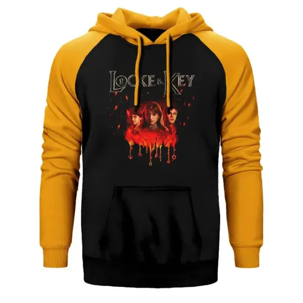 Locke & Key 3 Kids Hoodie, Double Color Raglan Sleeve Yellow Sweatshirt