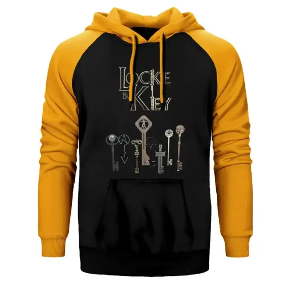 Locke & Key Keys Hoodie, Double Color Raglan Sleeve Yellow Sweatshirt