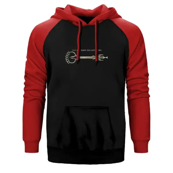 Locke & Key This Key Hoodie, Double Color Raglan Sleeve Red Sweatshirt