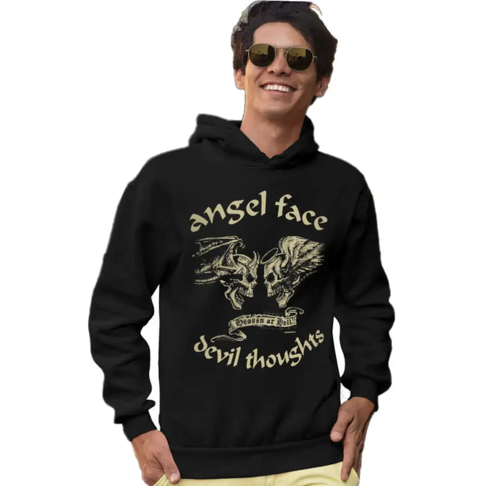 Long Angel Devil Hoodie Thick Men's Black Sweatshirt