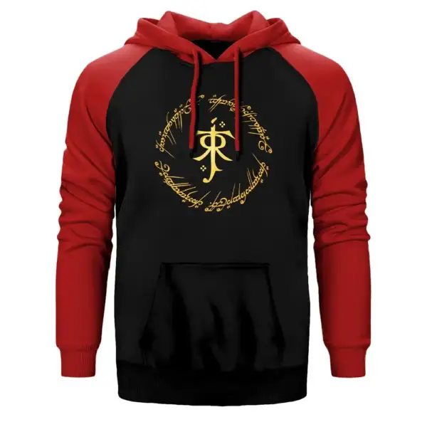 Lord Of The Rings Hoodie, Double Color Raglan Sleeve Red Sweatshirt