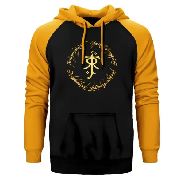 Lord Of The Rings Hoodie, Double Color Raglan Sleeve Yellow Sweatshirt