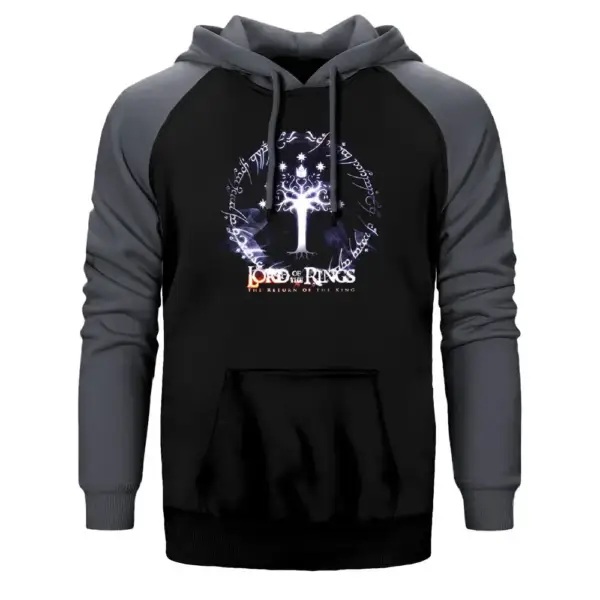 Lord Of The Rings Kings Hoodie, Double Color Raglan Sleeve Gray Sweatshirt