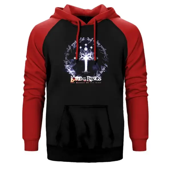 Lord Of The Rings Kings Hoodie, Double Color Raglan Sleeve Red Sweatshirt