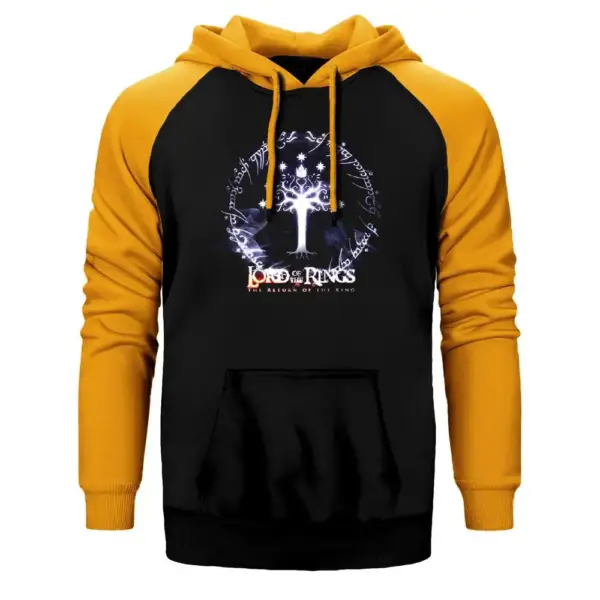 Lord Of The Rings Kings Hoodie, Double Color Raglan Sleeve Yellow Sweatshirt