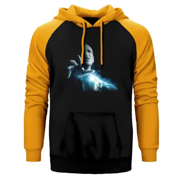 Lord Voldemort Hoodie, Double Color Raglan Sleeve Yellow Sweatshirt