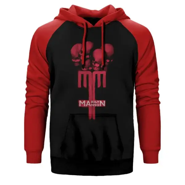 Marilyn Manson Hoodie, Double Color Raglan Sleeve Red Sweatshirt