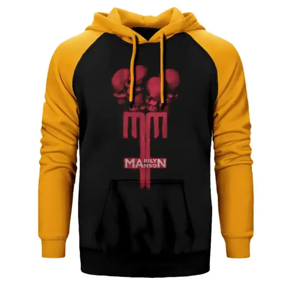 Marilyn Manson Hoodie, Double Color Raglan Sleeve Yellow Sweatshirt